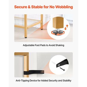 Mesa Consola Moderna de 3 Niveles con Patas de Hierro, Tapa Rectangular de Vidrio Templado, Mesa Auxiliar Dorada para Sofá y Escritorio - Product Image 6