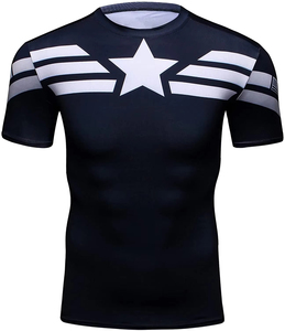 T-shirt de compression noir pour homme à manches courtes, séchage rapide, en polyester, anti-UV, imprimé étoiles, pour entraînement sportif et athlétique - Product Image 3