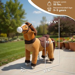 Cheval en peluche brun foncé pour la marche, jouet à chevaucher pour jeu actif, animal à roulettes pour les 3-5 ans, idéal pour l'extérieur - Product Image 3