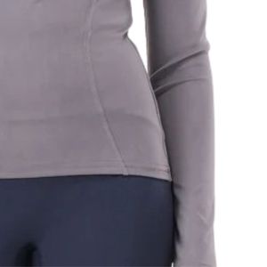 Haut gris à manches longues et col rond pour femme, coupe ajustée, décontracté, basique, pull quotidien, t-shirt extensible, vêtement de mode - Product Image 3