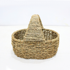 Panier de pique-nique multifonctionnel écologique en jonc de mer avec poignée, tissé à la main, portable, organisateur rustique - Product Image 2