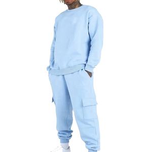 Ensemble de survêtement bleu clair pour homme, sweat-shirt à manches longues avec poches latérales, tenue décontractée d'automne, couleur unie, respirant, coupe ample - Product Image 3