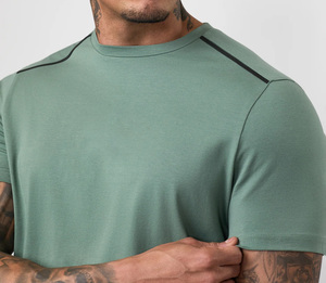 Green T Shirt and Shorts <b>Set</b> OEM Custom Logo Men’s 2 Piece Neutral Color Breathable Slim Fit Gym Best Sportswear Workout Outfit - Product Image 3