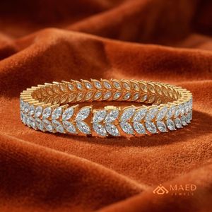 กำไลข้อมือรูปใบไม้ประดับมอสซาไนต์สีทองสำหรับผู้หญิง กำไลแบบโซ่เส้นเล็ก เครื่องประดับแฟชั่น ของขวัญวันครบรอบแต่งงาน ของขวัญสำหรับเจ้าสาว - Product Image 2