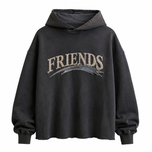 Sweat-shirt à capuche noir surdimensionné avec impression personnalisée, unisexe, en coton tricoté, pour l'automne - Product Image 2