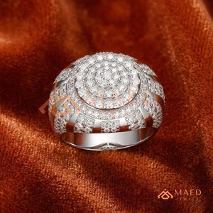 Men's 925 Sterling Silver Iced Out Shield <b>Ring</b> Full Baguette CZ Cluster Hexagon <b>Dome</b> <b>Ring</b> Hip Hop Jewelry White Gold Finish - Product Image 1