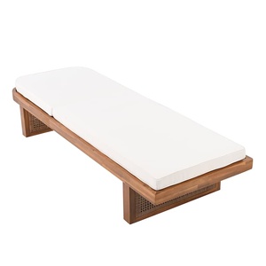 Chaise longue d'extérieur en teck moderne, minimaliste, pour patio, au bord de la piscine, pour se détendre - Product Image 4