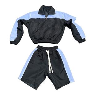 Ensemble de survêtement sportif color block écologique imperméable 100 % polyester grande taille léger avec veste à capuche et short - Product Image 3