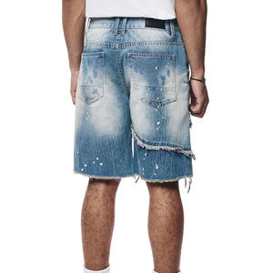 Pantalones Cortos de Mezclilla de Tela Premium de Alta Calidad para Hombre con Impresión de Etiqueta de Talla Personalizada, Pantalones Cortos de Moda Urbana para Hombre - Product Image 2