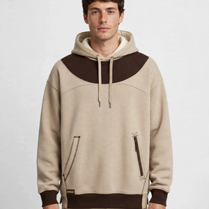 Sudadera con Capucha Extra Grande para Hombre Amkaor, Color Beige Marrón con Bloques de Color en Contraste, Corte Casual, Felpa Francesa, 100% Algodón, Ropa de Otoño - Product Image 1