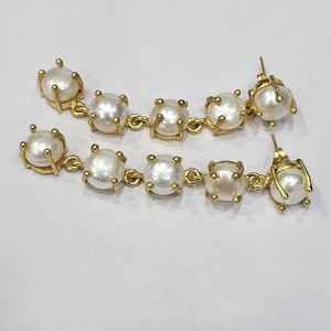 925ต่างหูเงินแท้สไตล์วินเทจทำมือดีไซน์เนอร์ทองคำขัดเงาเพชรมุกธรรมชาติ - Product Image 3