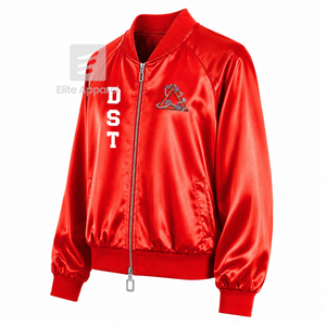 Veste en satin respirant personnalisée Delta Sigma Theta Sorority avec logo brodé sur le devant, rouge et blanc, manches longues pour femme - Product Image 2