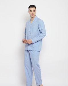Pyjama pour homme à rayures fines blanches, manches longues, 100% coton, décontracté, respirant, vêtements de maison pour le printemps - Product Image 5