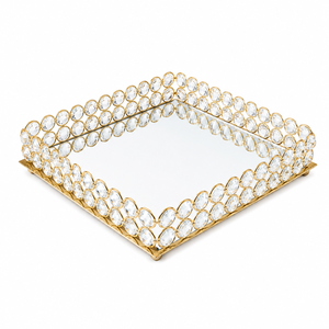 Plateau de service rectangulaire en cristal argenté de luxe |   Plateau décoratif pour table et présentation - Product Image 1