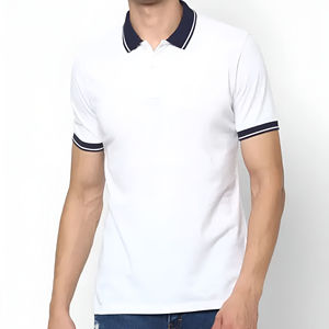 เสื้อโปโลชายสีขาว ผ้าฝ้าย แขนสั้น ทรงปกติ แต่งขอบตัดกัน สไตล์ลำลอง สีพื้น ดีไซน์ผ้าปิเก้ถัก - Product Image 3