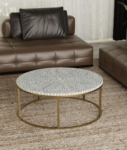 Tabouret d'appoint moderne de luxe éco-responsable en os incrusté fait main pour la décoration intérieure, provenant d'Inde, F S International - Product Image 1