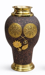 Premium Antique Brown & Gold Flower Vase | Handcrafted <b>Textured</b> Decorative Pot with Floral Metal Work for Home Decor - Product Image 2
