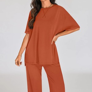 Conjunto de Dos Piezas de Verano para Mujer, Talla Grande, 100% Algodón, Pantalones y Top Casual de Pana Plisada, Transpirable, de Secado Rápido, Color Sólido, Personalizado en la Parte Delantera - Product Image 2