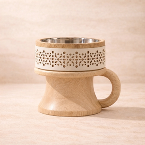 Modern Wooden Incense <b>Burner</b> Featuring Sculpted Pedestal Base <b>Side</b> Handle Black Cutout Metal Band Detail Use For Home Fragrance - Product Image 2