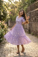 Robe longue en mousseline de coton à carreaux et imprimé floral, prix bas, tenue décontractée et habillée, entièrement cousue