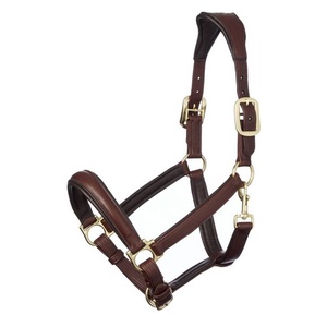 Harnais de dressage en cuir véritable, forme anatomique, réglable, confortable, finition cousue, plaqué laiton, acier inoxydable - Product Image 1