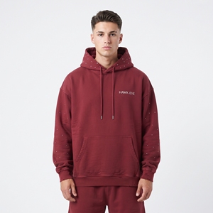 <b>Men's</b> <b>Sweatshirt</b> <b>Red</b> Cotton Shiny Sleeve Rhinestone Hoodie Custom Cotton Pullover Streetwear Fashion Winter <b>Sweatshirt</b> - Product Image 1