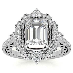 <b>Emerald</b> Cut Geometric Moissanite 7x9mm Luxury Bridal <b>Ring</b> 925 Sterling <b>Silver</b> Prong Setting Engagement Wedding Anniversary Gift - Product Image 1