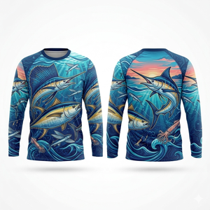 Maillot de pêche personnalisé unisexe en polyester respirant, anti-humidité, séchage rapide, protection UV, antibactérien, sublimé, manches longues - Product Image 3