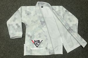 Kimono de BJJ H.S pour hommes, 100% coton, imprimé par sublimation, motif hexagonal, coupe ample, respirant, séchage rapide, Gi de lutte pour adultes, devant - Product Image 6