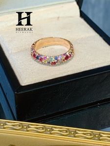 Luxury Rainbow Sapphire Pave Eternity Band 14K Gold Multi Color Gemstone <b>Dome</b> <b>Ring</b> Confetti Diamond Stacking Wedding Jewelry - Product Image 5