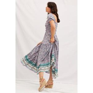 ชุดเดรสมิดิพิมพ์ลายดอกไม้สำหรับผู้หญิงแขนสั้นโบโฮชุดลำลองชายหาดฤดูร้อน - Product Image 3