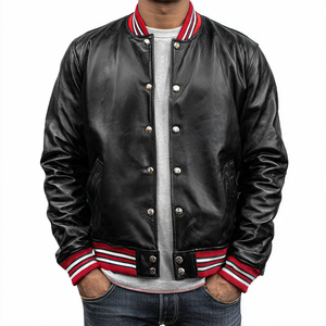 Button Up Baseball Leather Varsity Jacket Wholesale Crew Neck Leather Varsity Jackets Men Vintage Leather Varsity Leather <b>Coat</b> - Product Image 2