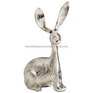 Objeto de mesa de conejo con acabado de plata alta, peso de papel de conejo portátil decorativo, escultura de aluminio sólido al por mayor, precios bajos - Product Image 4