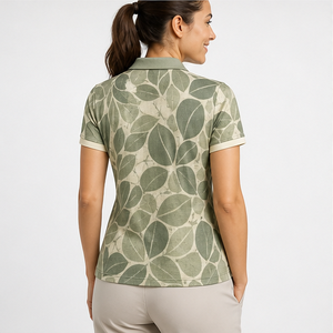 Polo de Manga Corta con Estampado de Hojas Verde Salvia para Mujer, Logotipo Personalizado, Secado Rápido, Sublimación, Ropa Deportiva de Golf - Product Image 3