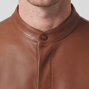 Chemise en cuir boutonnée pour homme, col montant, manches longues, fermeture à boutons corne, respirante, anti-boulochage, infroissable - Product Image 4