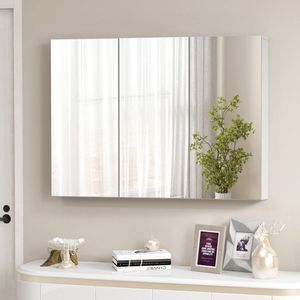 Armadietto a Specchio da Bagno a 3 Ante Senza Cornice con Ripiani Regolabili - Product Image 2