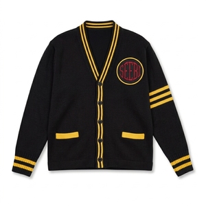 Cardigan en tricot épais vintage pour femme, style universitaire, double boutonnage, décontracté, à manches longues, avec lettres brodées - Product Image 4