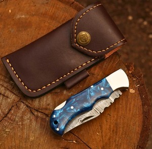 Cuchillo Plegable Multifuncional Personalizado OEM/ODM DIY de Acero de Damasco con Hoja de 0.45mm de Grosor y Mango de Resina Hecho a Mano para Exteriores EDC - Product Image 5