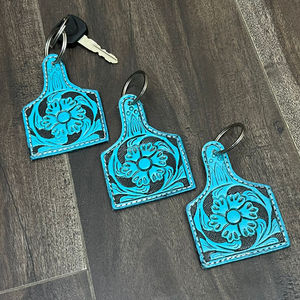 พวงกุญแจหนังวัวแท้ทำมือลวดลายตะวันตก ประดับด้วยเทอร์ควอยซ์  สำหรับกระเป๋าและกุญแจ - Product Image 5