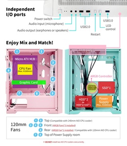 [KINGSMAN AITC] White Micro ATX Mid Tower PC Case with 4 ARGB <b>Fans</b> Tempered Glass Window for Gaming <b>Computers</b> - Product Image 4