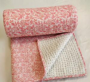 Cubrecama de Algodón Kantha con Estampado de Bloques, Proveedor Mayorista Indio - Product Image 2