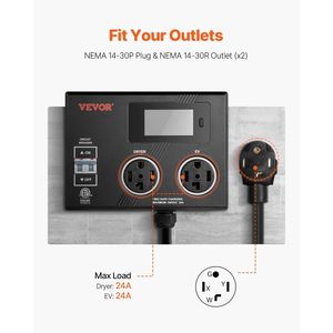 Presa di Distribuzione Elettrica Intelligente NEMA 14-30 con Indicatore LED a 3 Colori, 240V per Asciugatrice e Veicoli Elettrici, Due Prese con Splitter - Product Image 4