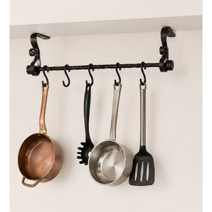 Estante de hierro creativo para ollas, montado en la pared, ahorrador de espacio, soporte para utensilios de cocina con ganchos en S, organizador de sartenes rústico forjado a mano en oferta - Product Image 3