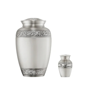 Creative Silver Adult & <b>Keepsake</b> Cremation Urn Set for Human Ashes Hand Engraved Floral <b>Memorial</b> Funeral Urns Lid Metal Urn - Product Image 1