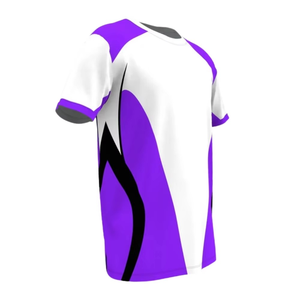 T-shirt pour homme à manches raglan, col rond, blanc et violet, coupe classique, séchage rapide, style sportif, design uni - Product Image 4