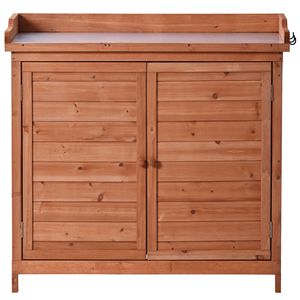 Mobile da Giardino Rustico in Legno con Armadietto Portaoggetti, Banco da Lavoro per Piante da Esterno da 99 cm con 2 Ripiani e Gancio Laterale - Product Image 4