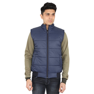 <b>Men's</b> Navy Blue Stand Customized puffy Cut Fit Down <b>Vest</b>, Plus Size Casual Loose Sleeveless Zipper Puffer Jacket, <b>Men's</b> <b>Vest</b> - Product Image 1