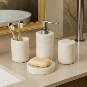 Premium home decor marble storage container toothbrush holder marble <b>soap</b> dispenser floral vanity <b>set</b> marble counter top <b>set</b> - Product Image 3