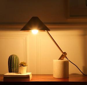 Modern Ceramic Table Lamp With Black Metal Cone Shade LED Warm <b>Light</b> Adjustable For Bedroom Minimalist Design - Product Image 1
