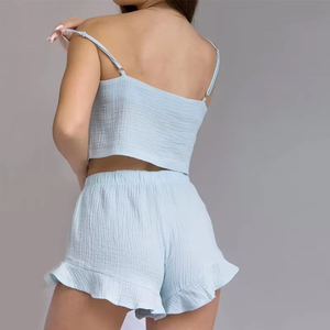 Ensemble haut et short en coton biologique 100% pour femmes, ensemble de pyjama sexy, pyjama en coton, vêtements de loisirs pour femmes - Product Image 3